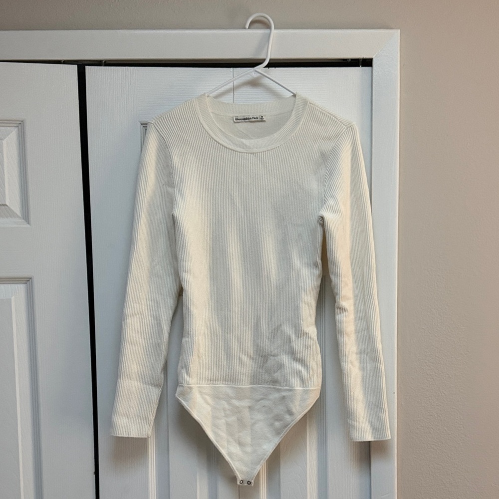 Abercrombie & Fitch Cream Knit Long sleeve Body Suit